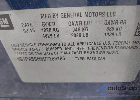 2013 Chevrolet Cruze Ls Auto из США, поврежденный, VIN 1G1PA5SH6D7255186